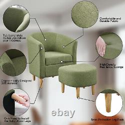 Green Padded Fabric Linen Armchair Single Couch Seat Tub Chair With Foot Stool