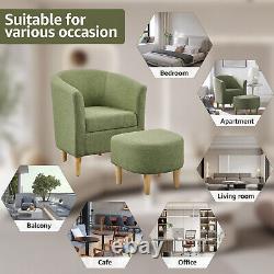 Green Padded Fabric Linen Armchair Single Couch Seat Tub Chair With Foot Stool