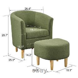 Green Padded Fabric Linen Armchair Single Couch Seat Tub Chair With Foot Stool