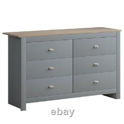Grey & Light Oak Traditional Shaker Style 6 Drawer Chest of Drawers Sideboard