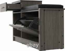 Grey wood Grain Effect Shoe Rack, Storage & Seat W100cm D33.5cm x H61.5cm LACEY