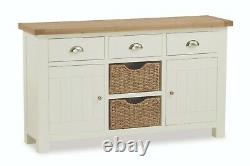 Hampshire Cream Painted Oak Large Sideboard / Wide Cabinet Storage Basket Unit