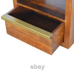 Handmade Bedside Table Dark Mango Wood Brass Gold Bar Drawer Shelf Mid Century