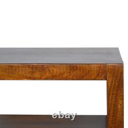 Handmade Bedside Table Dark Mango Wood Brass Gold Bar Drawer Shelf Mid Century