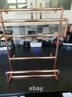 Handmade Rustic Wood, Copper Pipe Wall drinks Unit with 3 Shelves. Wax Finish