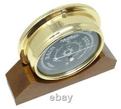 Handmade Solid Brass Prestige Barometer Mounted on an English Oak Mount