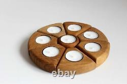 Handmade Solid Oak Wood 8 Parts Tea Light Candles Holder 22 Cm Home Decor