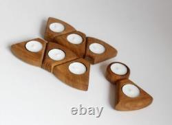 Handmade Solid Oak Wood 8 Parts Tea Light Candles Holder 22 Cm Home Decor