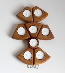 Handmade Solid Oak Wood 8 Parts Tea Light Candles Holder 22 Cm Home Decor