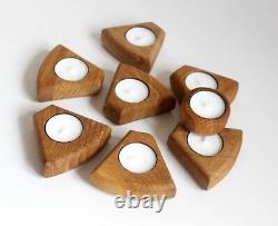 Handmade Solid Oak Wood 8 Parts Tea Light Candles Holder 22 Cm Home Decor