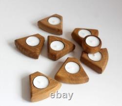 Handmade Solid Oak Wood 8 Parts Tea Light Candles Holder 22 Cm Home Decor