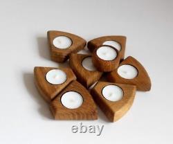 Handmade Solid Oak Wood 8 Parts Tea Light Candles Holder 22 Cm Home Decor