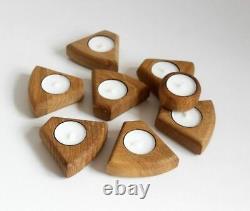 Handmade Solid Oak Wood 8 Parts Tea Light Candles Holder 22 Cm Home Decor