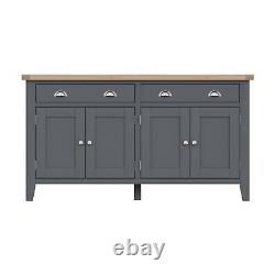 Hartwell Moonlight Dark Grey Large 4 Door Sideboard / Painted Oak Wide Cabinet