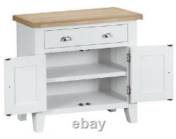 Hartwell White Small Sideboard / Natural Oak Top / Modern Painted Cabinet Unit