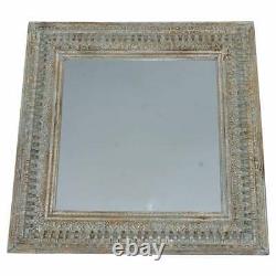 Heavily Carved Hand Painted Large 130cm Square Vintage Overmatnle Wall Mirror