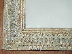 Heavily Carved Hand Painted Large 130cm Square Vintage Overmatnle Wall Mirror