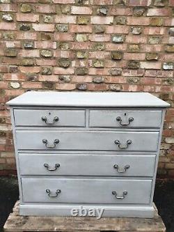 Heavy Solid Oak Antique Large Chest Of Drawers Commode