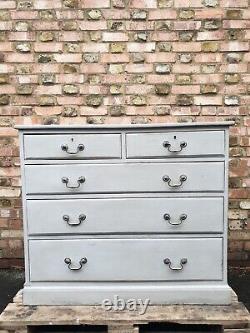 Heavy Solid Oak Antique Large Chest Of Drawers Commode