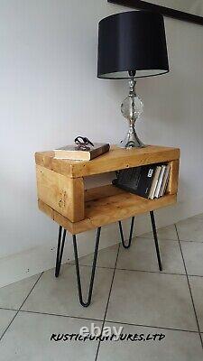 Industrial Hairpin Legs Bedside Table/Side Table/Lamp Table/Solid Pine Wood