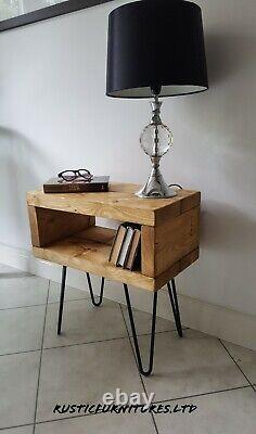 Industrial Hairpin Legs Bedside Table/Side Table/Lamp Table/Solid Pine Wood