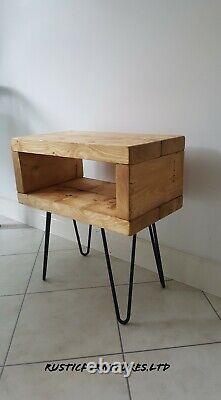 Industrial Hairpin Legs Bedside Table/Side Table/Lamp Table/Solid Pine Wood