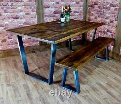 Industrial Live Edge Dining Table and Bench Set Reclaimed Vintage Dining Tops