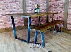 Industrial Live Edge Dining Table and Bench Set Reclaimed Vintage Dining Tops
