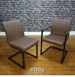 Industrial Rectangle Dining Set Metal Oak Table & Vintage Leather Dining Chairs