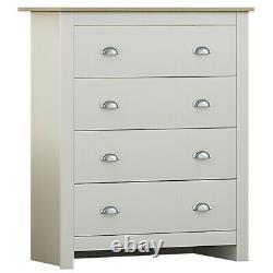 Large 4 Drawer Chest Soft Cream with Oak Top Traditional Style Cup Metal Handles