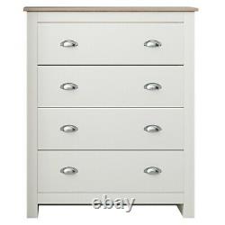 Large 4 Drawer Chest Soft Cream with Oak Top Traditional Style Cup Metal Handles