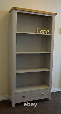 Large Bookcase Display Cabinet Solid Oak Pine in Dorset Painted French Grey