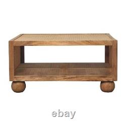 Large Coffee Table Open Shelf Rattan Design Light Finish Wood Scandi Seeley