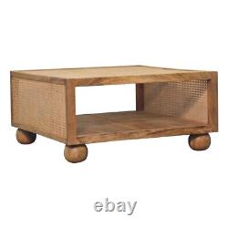 Large Coffee Table Open Shelf Rattan Design Light Finish Wood Scandi Seeley