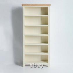 Large Cream Bookcase Painted Solid Wood 6 Display Shelves Living Room Farrow Oak
