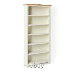 Large Cream Bookcase Painted Solid Wood 6 Display Shelves Living Room Farrow Oak