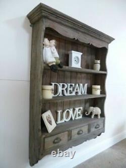 Large Farmhouse Wooden Wall Rack In A Weathered Oak Finish
