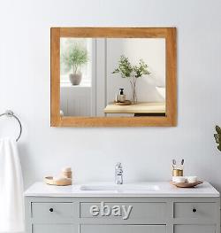 Large Mirror, Wooden Oak Framed Wall Mirror, Hanging Bathroom Mirror (108cm)