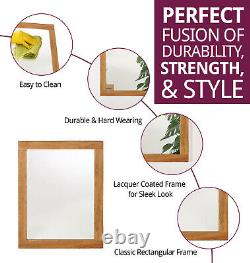 Large Mirror, Wooden Oak Framed Wall Mirror, Hanging Bathroom Mirror (108cm)