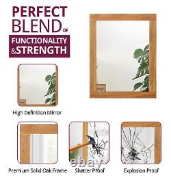 Large Mirror, Wooden Oak Framed Wall Mirror, Hanging Bathroom Mirror (108cm)