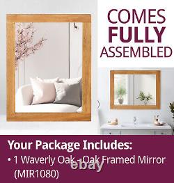 Large Mirror, Wooden Oak Framed Wall Mirror, Hanging Bathroom Mirror (108cm)