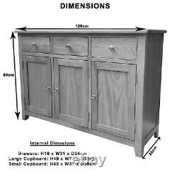Large Oak Sideboard Solid Wood Light Oak 3 Door Storage Cupboard / Harvard