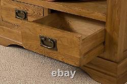 Large Solid Oak Bookcase with Drawers French Rustic Wood Display Cabinet