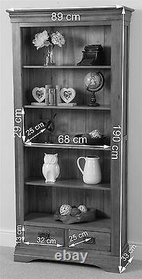 Large Solid Oak Bookcase with Drawers French Rustic Wood Display Cabinet