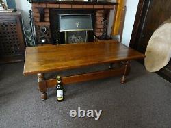 Large Vintage Solid Oak Coffee Table, 4.2ft Mid-Century Wooden Table 70's Retro