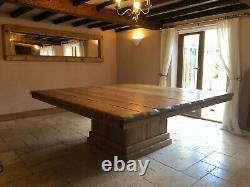 Large rustic English oak dining table reclaimed solid pedistal 16 seater bespoke