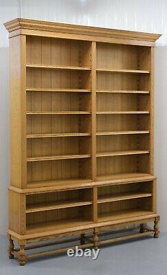 Light Oak Two Part Open Front Library Bookcase On Turned Feet Very Solid