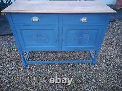 Lightly Distressed Solid 0ak Antique Old Charm Sideboard In Sky Grey