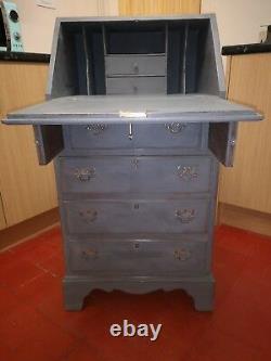 Lightly Distressed Solid 0ak Bureau In Colour Of Graphite By Annie Sloan