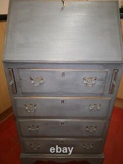 Lightly Distressed Solid 0ak Bureau In Colour Of Graphite By Annie Sloan